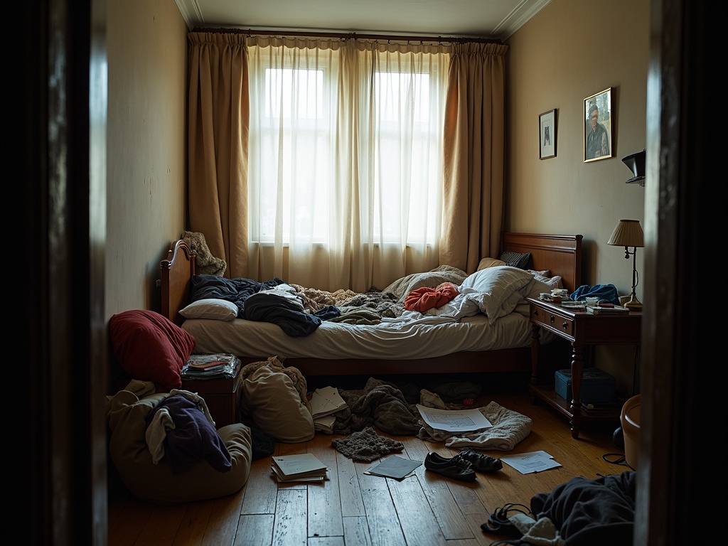 Chambre encombrée avant débarras